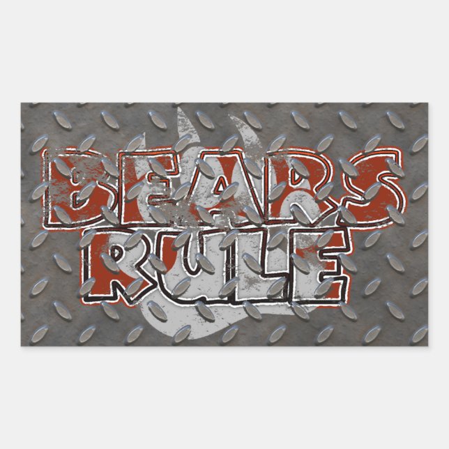 Bears Rule Brown on Silver Paw Grunge Steel back Sticker (Front)