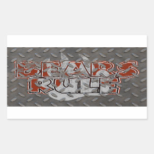 Bears Rule Brown on Silver Paw Grunge Steel back Sticker