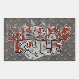 Bears Rule Brown on Silver Paw On a Grunge Steel Sticker