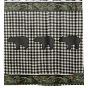 Bears Rustic Mountain Cabin Black White Pine Cones