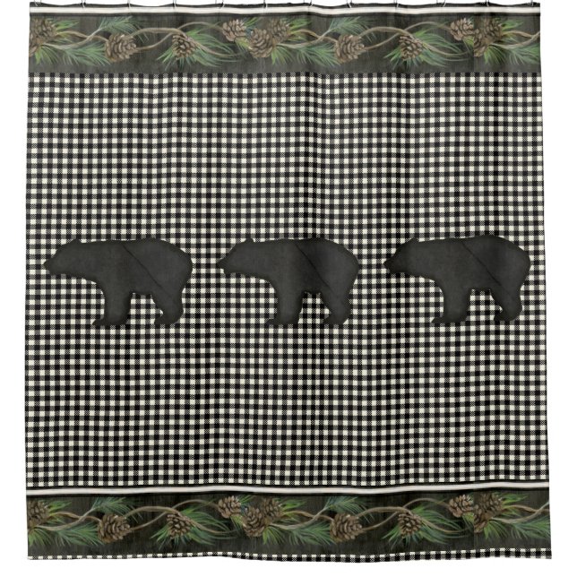 Bears Rustic Mountain Cabin Black White Pine Cones (Front)
