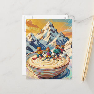 bears ski to a bowl of porridge  postcard