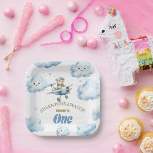 Bear's Skyward Soiree: First Birthday Paper Plate