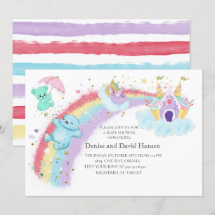 Bears , Unicorn and Rainbow Baby Shower Invitation