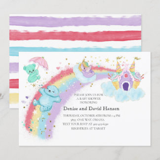 Bears , Unicorn and Rainbow Baby Shower Invitation