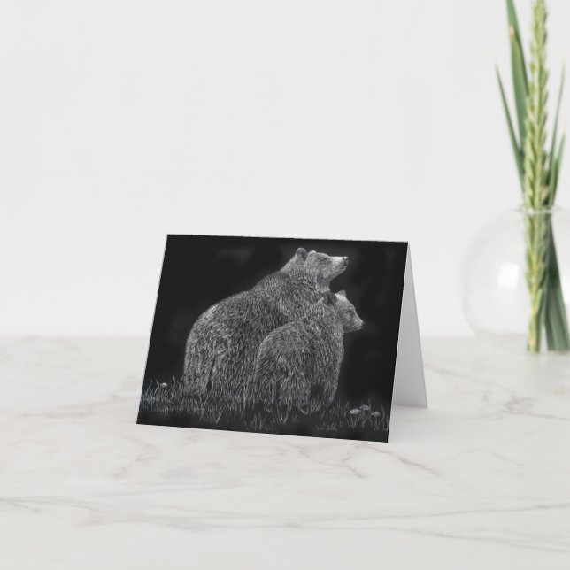 Bears Wildlife Animal Scratchboard Art Blank Card (Front)