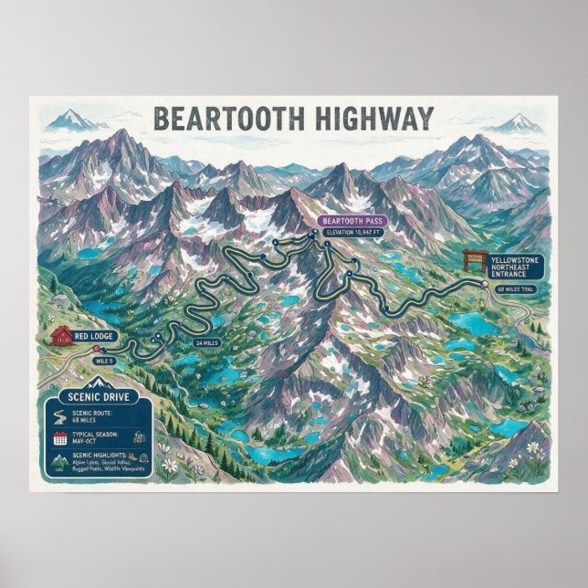 Beartooth Highway Map Poster (Front)