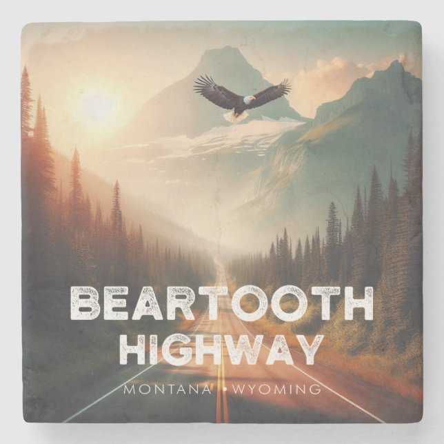 Beartooth Highway Montana Wyoming Eagle Stone Coaster (Front)