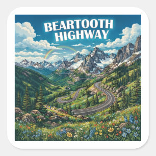 Beartooth Highway Montana Wyoming Rainbow Square Sticker