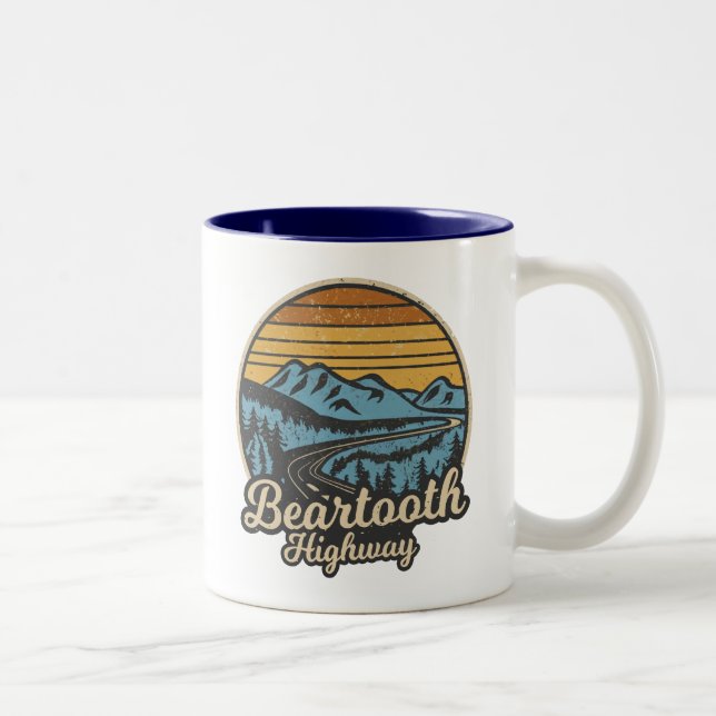 Beartooth Highway Montana Wyoming Retro Two-Tone Coffee Mug (Right)