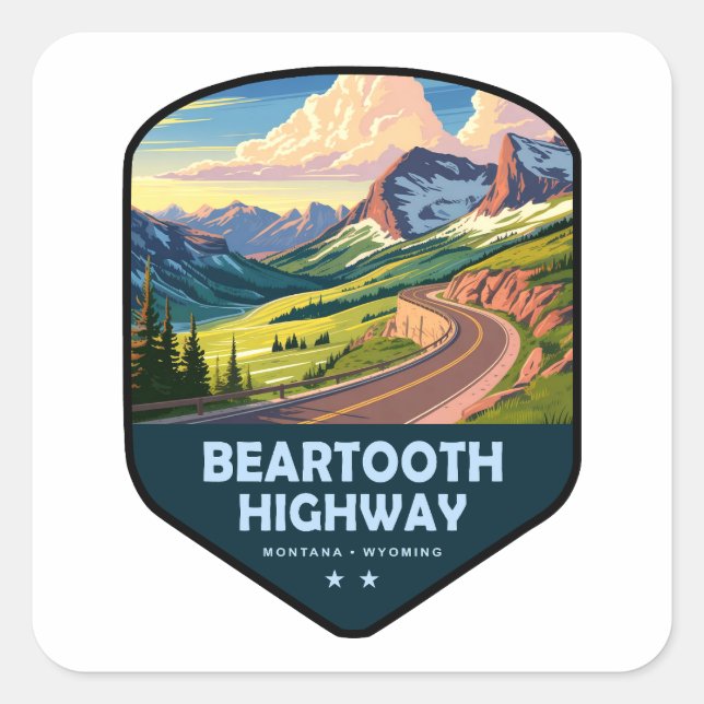 Beartooth Highway Montana Wyoming Shield Square Sticker (Front)