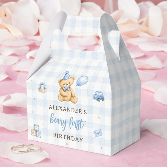 Beary 1st Birthday Bear Blue Balloon Favor Box (Wedding)