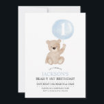 Beary 1st Birthday Bear Blue Balloon Invitation<br><div class="desc">A cute bear invitation for your little one's birthday party!</div>