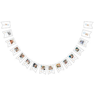 Beary 1st Birthday Blue 12 Months Milestone Photo Bunting Flags