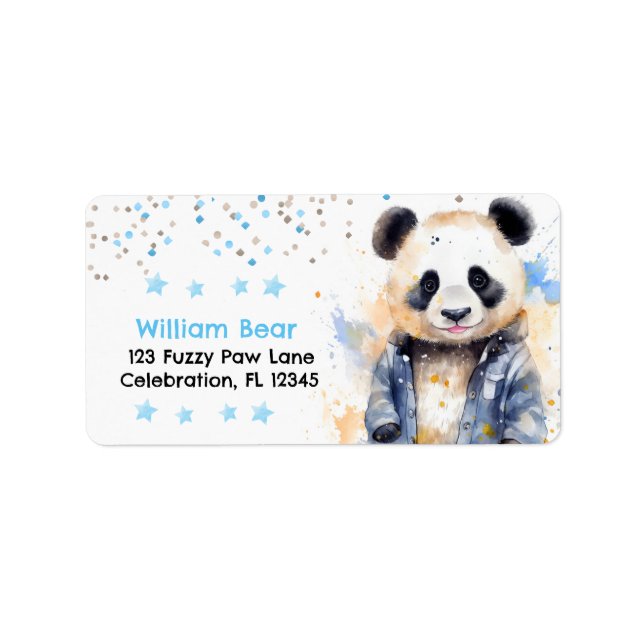 Beary Awesome Boys Watercolor Panda Birthday Label (Front)