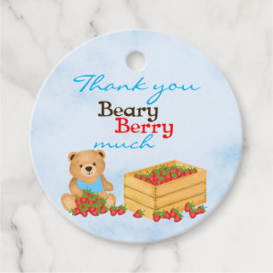 Beary Berry Cute Blue Boy Strawberry Cub Birthday Favour Tags
