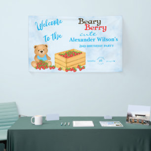 Beary Berry Cute Blue Strawberry Cub Welcome Banner