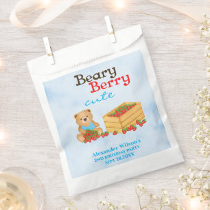 Beary Berry Cute Cub Strawberry Boy Birthday Party Favour Bag
