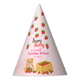 Beary Berry Sweet Pink Bear Strawberries Birthday Party Hat