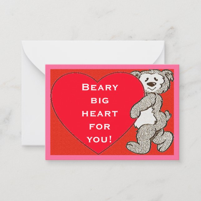 Beary Big Heart Ours Rouge Valentines Cartes pour  (Devant)