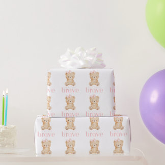 beary brave childhood cancer sick kids cute wrapping paper