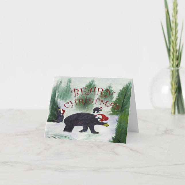 Beary Christmas black bear Cartes de voeux de Noël (Devant)
