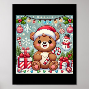 Beary Christmas Cute Bear Holiday Design Sticker Poster