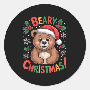 Beary Christmas Cute Bear Santa Funny Holiday Classic Round Sticker