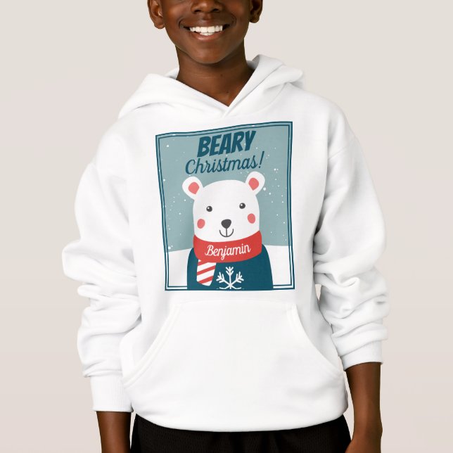 Beary Christmas cute cartoon polar bear with name (Front)