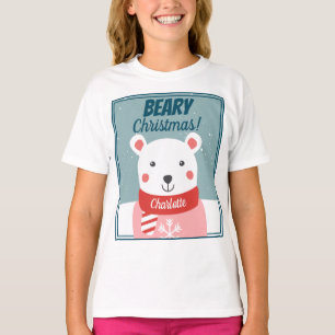 Beary Christmas cute cartoon polar bear with name T-Shirt