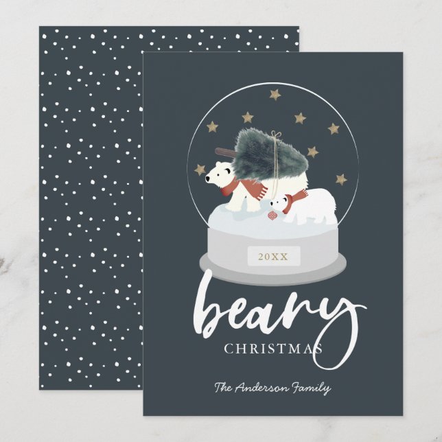 Beary Christmas Polaire Ours Snow Globe Carte de v (Devant / Derrière)