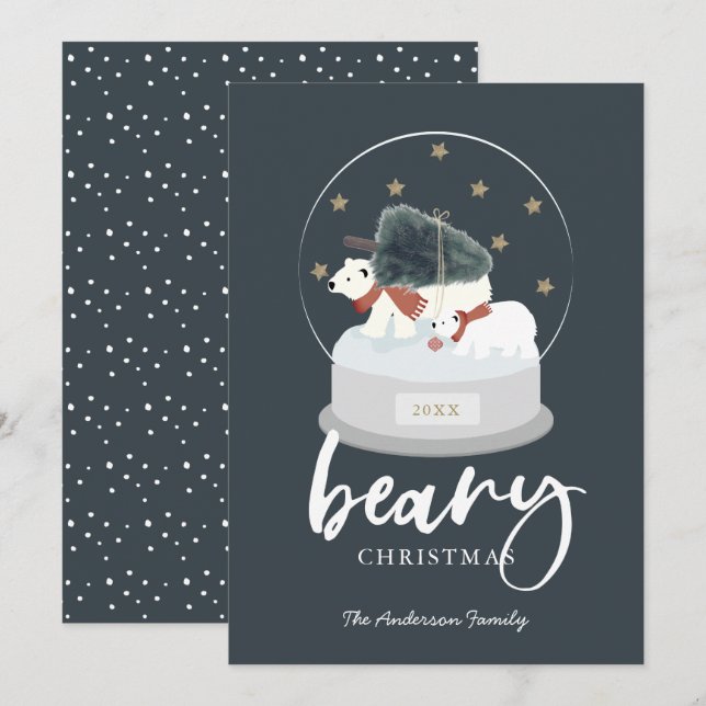 Beary Christmas Polar Bear Snow Globe Holiday Card (Front/Back)