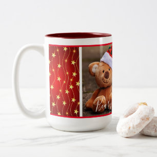 Beary Christmas (red & hanging stars) Two-Tone Coffee Mug