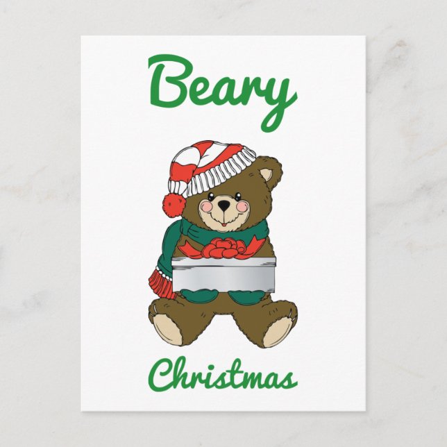 Beary Christmas Teddy Bear Merry Christmas Wishes Holiday Postcard (Front)