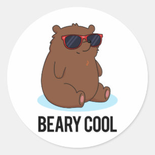 Beary Cool Funny Brown Bear Pun Classic Round Sticker