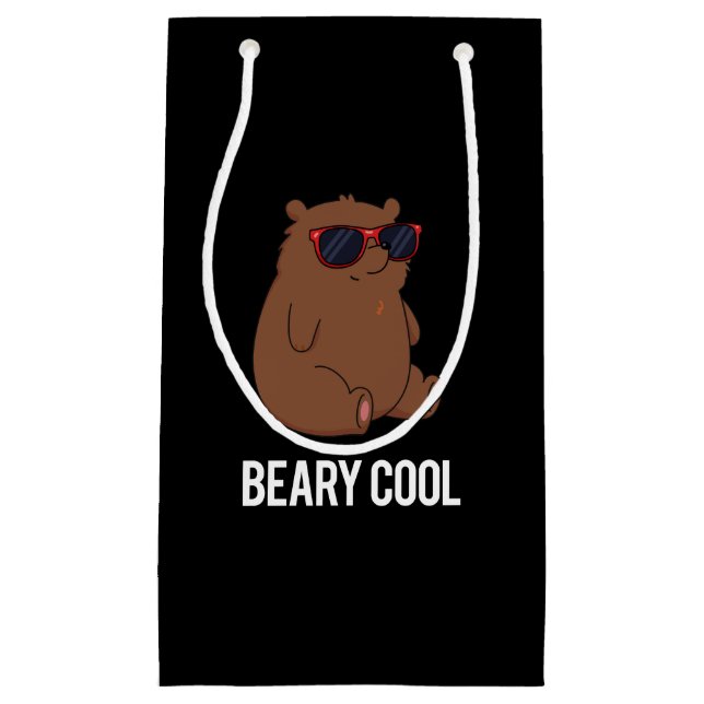 Beary Cool Funny Brown Bear Pun Dark BG Small Gift Bag (Front)
