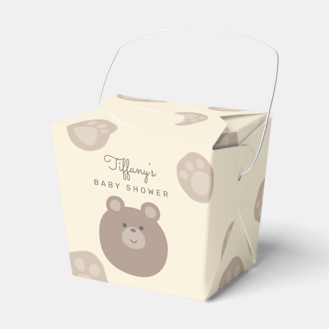 Beary Cute Brown Teddy Bear Cub Boy Baby Shower Favor Box (Front Side)