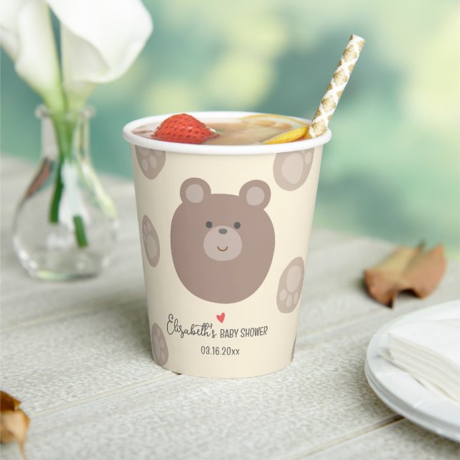 Beary Cute Brown Teddy Bear Cub Boy Baby Shower Paper Cups (Insitu)