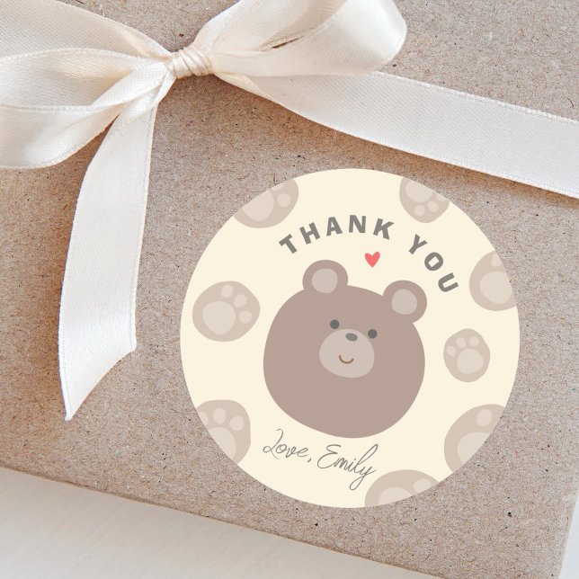 Beary Cute Brown Teddy Bear Cub Thank You Classic Round Sticker (Creator Uploaded)