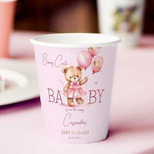 Beary cute girl teddy bear baby shower tableware paper cups