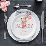 Beary cute girl teddy bear baby shower tableware paper plate<br><div class="desc">Beary cute girl teddy bear baby shower tableware template personalized plates,  cute fluffy girl teddy bear with a pink dress and a pink bow pink balloons baby shower template invitation,  teddy bear themed girls baby shower paper plates.</div>