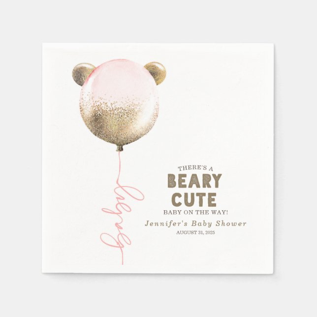 Beary Cute Teddy Bear Balloon Baby Shower Napkin (Front)