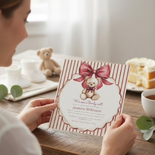 Beary Cute Teddy Bear Bow Baby Shower Invitation