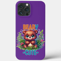 Beary Cute. Teddy Bear cartoon smiling. Funny pun