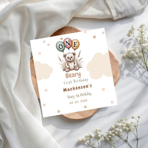 Beary First Balloon Boy 1st Birthday Teddy Bear Napkin