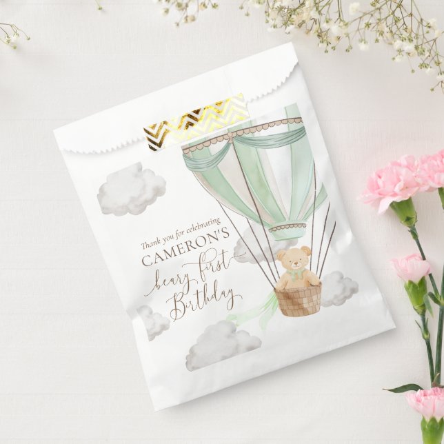 Beary First Bear Mint Hot Air Balloon Birthday Favour Bag (Sealed)