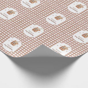 Beary First Birthday Gingham Wrapping Paper