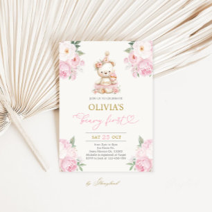 Beary First Birthday Girl Invitation