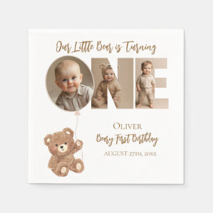Beary First Birthday Little Bear Photo Napkin
