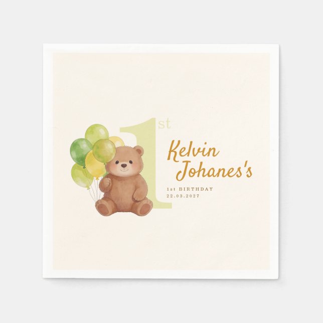 Beary First Birthday Napkin (Front)
